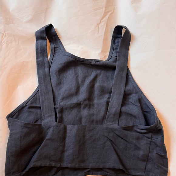 First Rite linen Blue Pants & crop Set - Picture 2 of 5